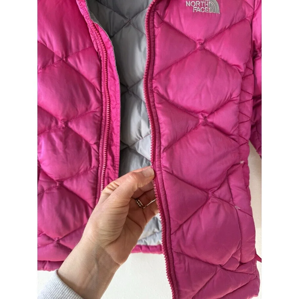 Girls The North Face Pink Down Jacket Puffer Coat Jacket Medium 10/12 FLAW AS IS